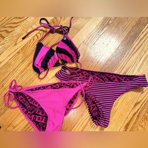 Volcom pink stripe bikini M
